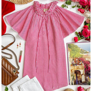 Rungolee Paloma Popover Tie Neck Blouse Raspberry Stripe PB-RS XSmall XS NEW